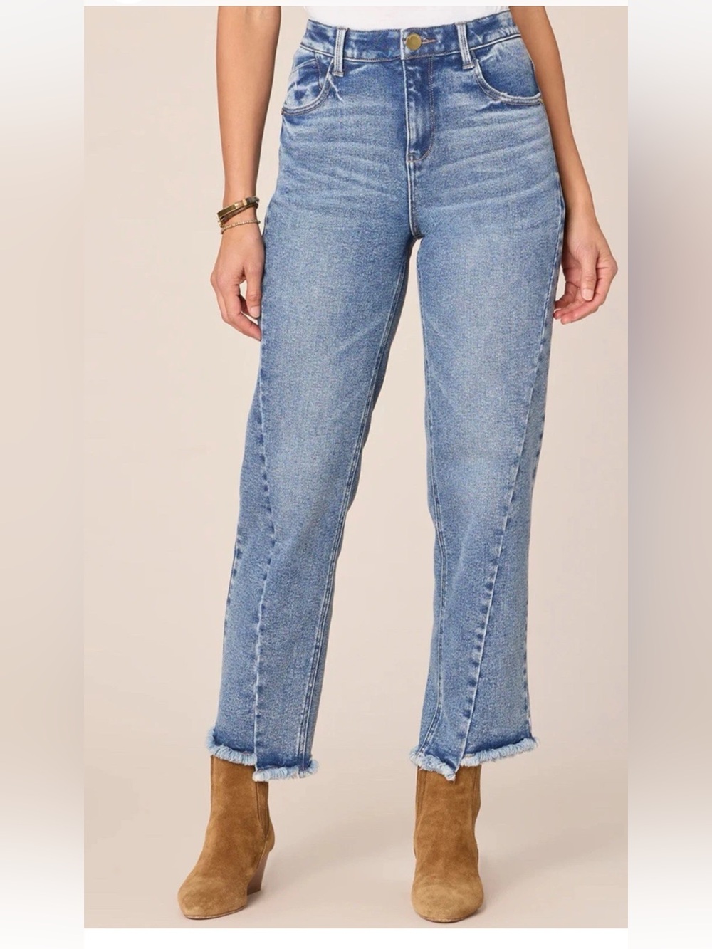 Democracy Ab Women High Rise Spliced Frayed Ankle Straight Leg Jeans 14